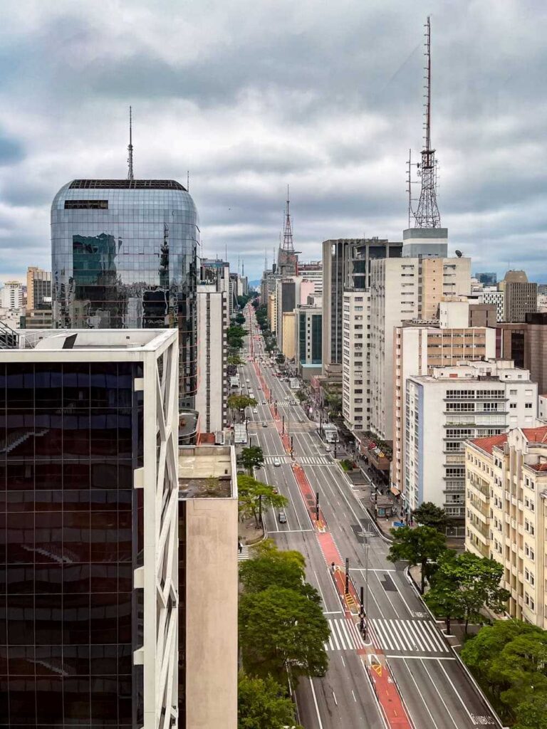 A view over the skyscraper-lined Paulista Avenue, the most famous street of Sao Paulo and the city's financial center.