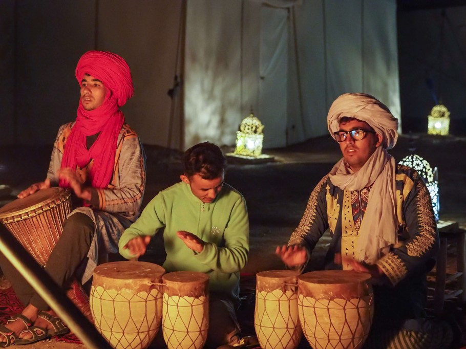 Berber drum show at a Sahara desert camp in Morocco