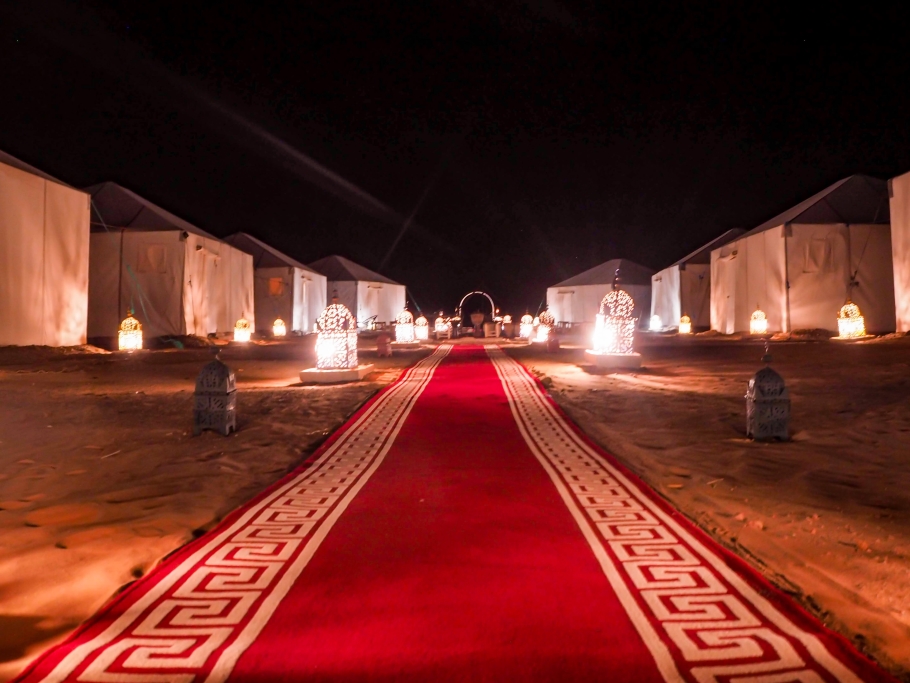 Moroccan Sahara desert camp at night