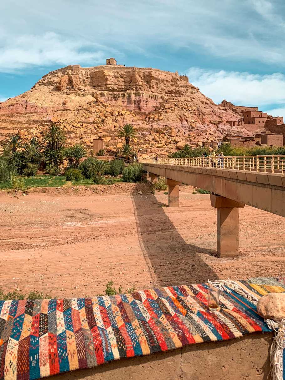 Bridge to the mud-walled village of Ait Ben Haddou in Morocco