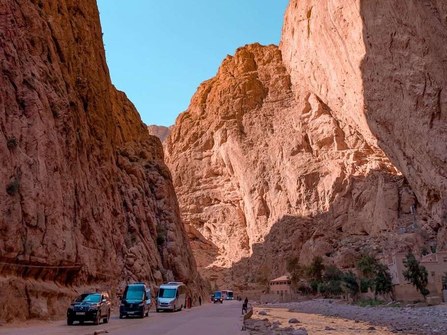 Todra river and Todra Gorge with its orange cliffs