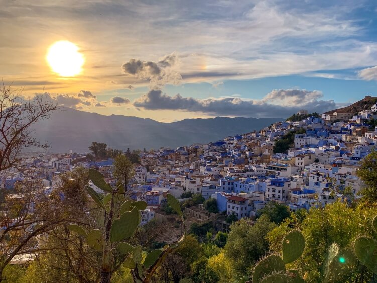 A view over the blue town of Chefchaouen in Morocco