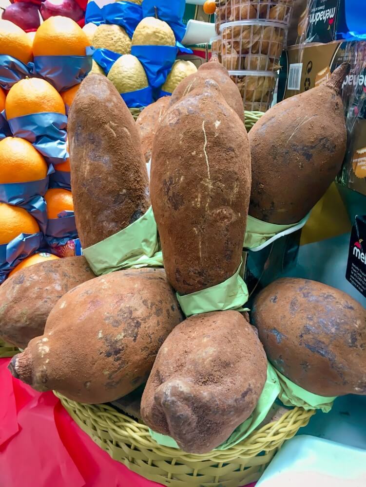 Huge cupuacu fruit at Sao Paulo food market Mercadao