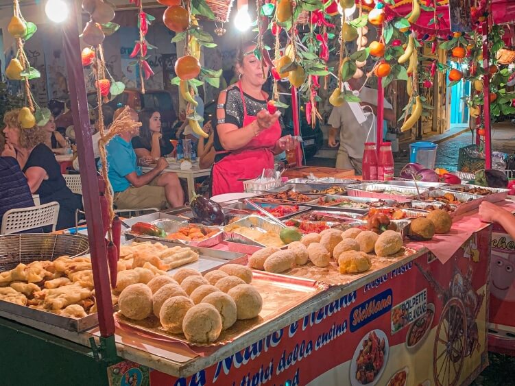 a street food stall in Palermo serving a variety of local street snacks