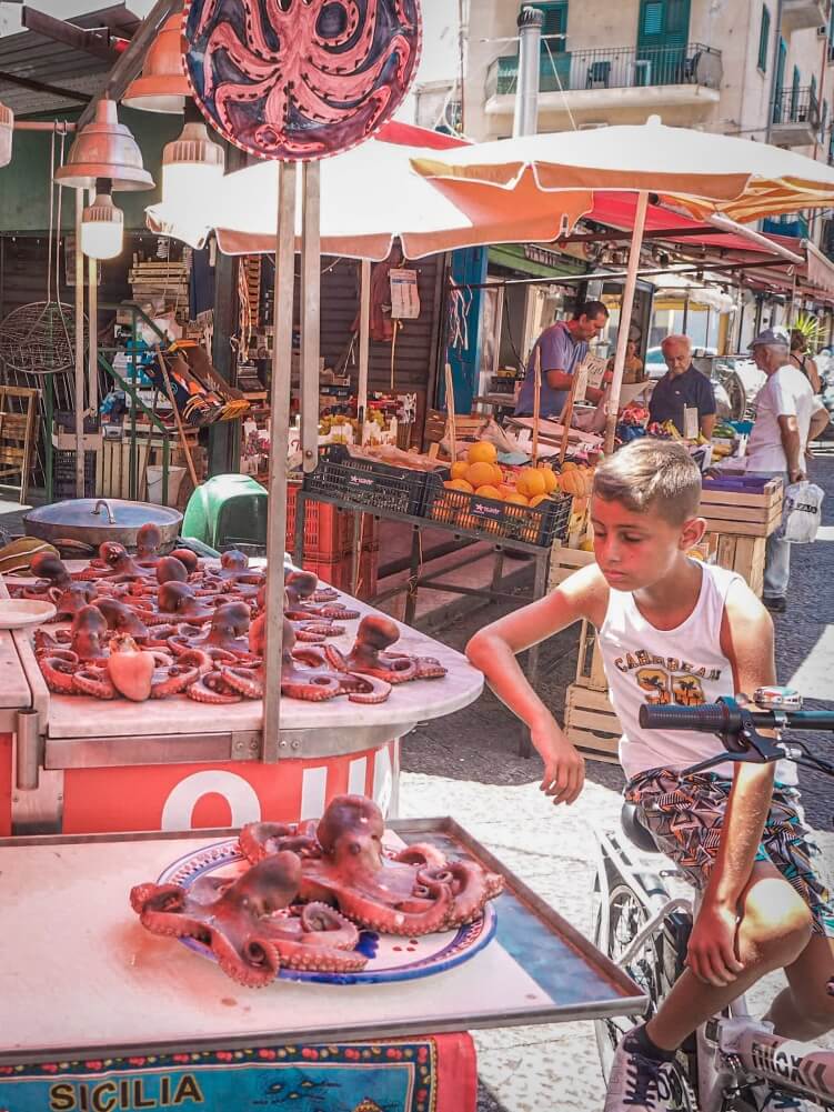 Octopuses at a seafood market in Palermo