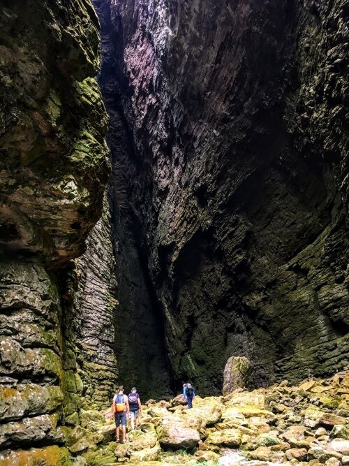 A narrow canyon surrounding the Cachoeira da Fumacinha waterfall in Chapada Diamantina National Park
