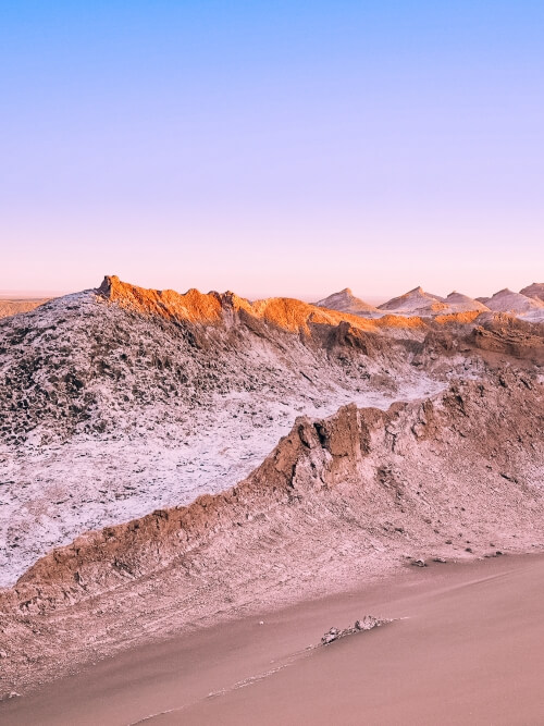 Salt-covered mountains at Cordillera de la Sal mountain range in Chile