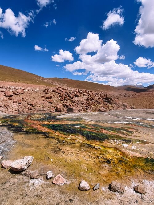 The colorful Geyser Blanco at the Altiplano in the Atacama Desert in Chile