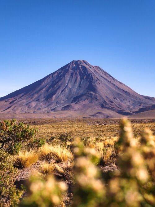 Copper-colored Licancabur volcano on the Andean Plateau in Chile