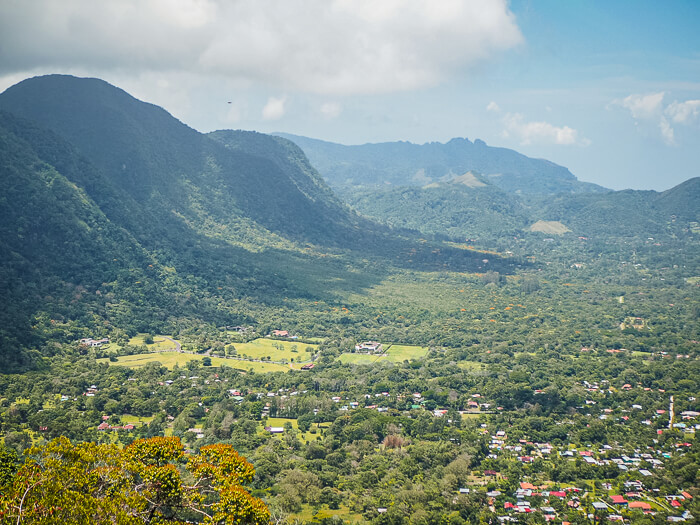 A view of El Valle de Anton town and the surrounding volcanic crater covered with dense rainforest.