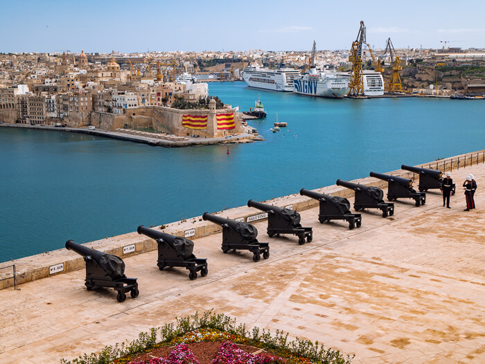 The Saluting Battery of Valletta overlooking the Grand Harbor, a must-visit place in every Malta itinerary