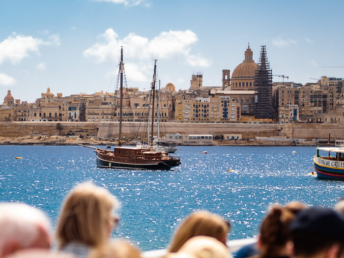 The skyline of Valletta viewed from Sliema ferry