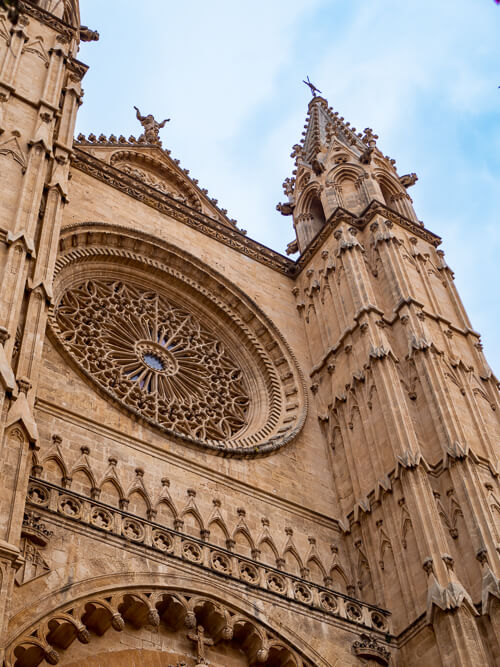 the intricate facade of the gothic La Seu Cathedral in Palma de Mallorca