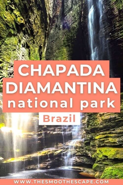 A Pinterest pin with images of waterfalls and a text overlay stating 'Chapada Diamantina National Park, Brazil'.