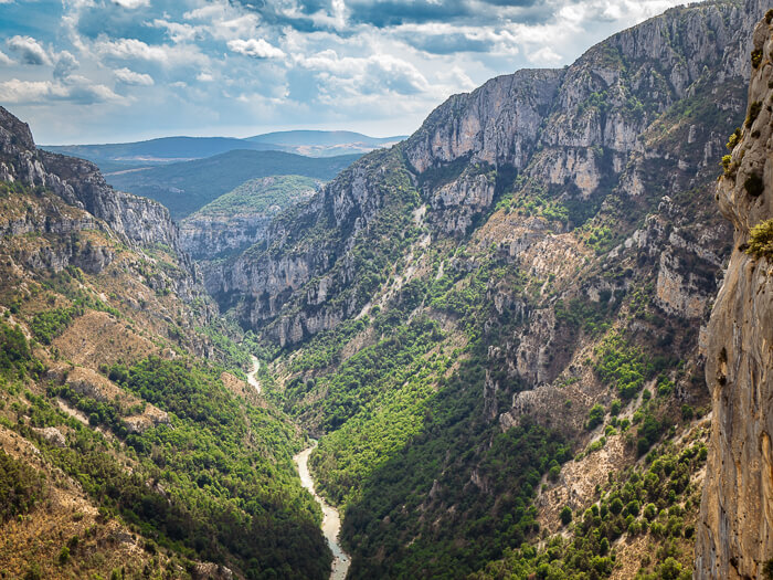 Panoramic view of Verdon Gorge and its steep rocky walls, viewed from Route des Cretes Verdon aka the Ridge Road