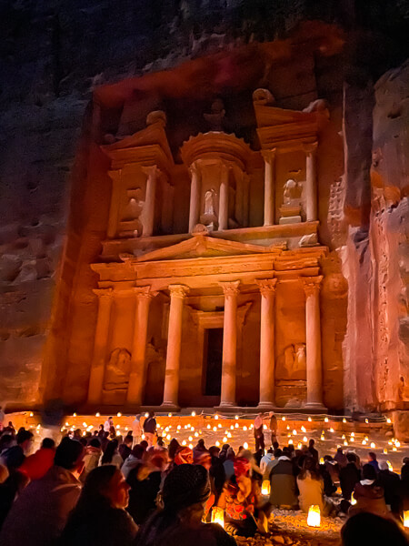 The Treasury of Petra illuminated by candles during the Petra by Night event