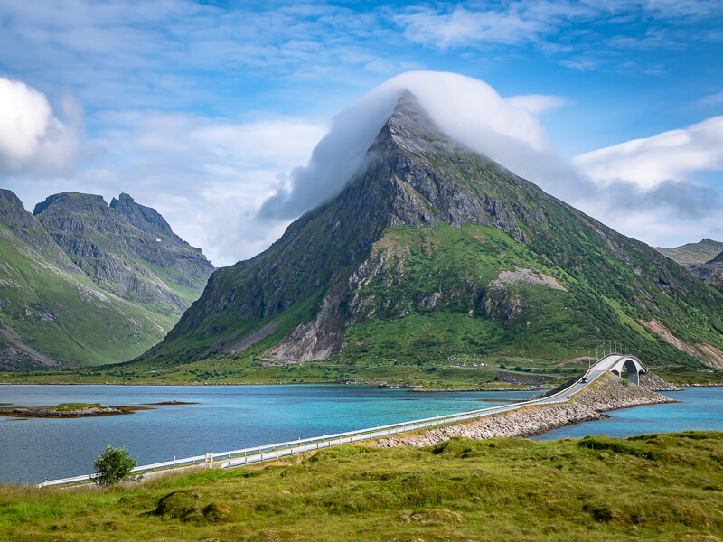 A scenic road surrounded by mountains on the Lofoten Islands in Norway
