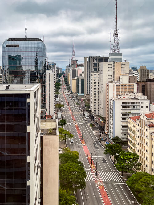 A view over skyscraper-lined Paulista Avenue, the most famous avenue and the financial center of Sao Paulo