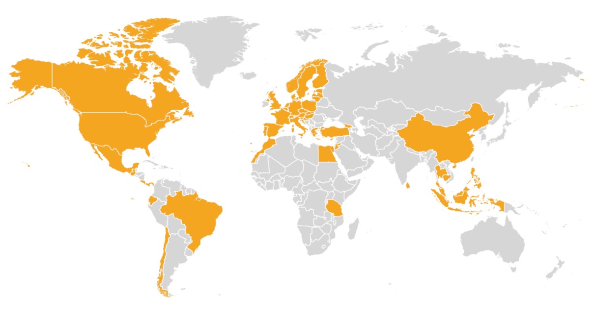 A world map highlighting the countries I've visited.